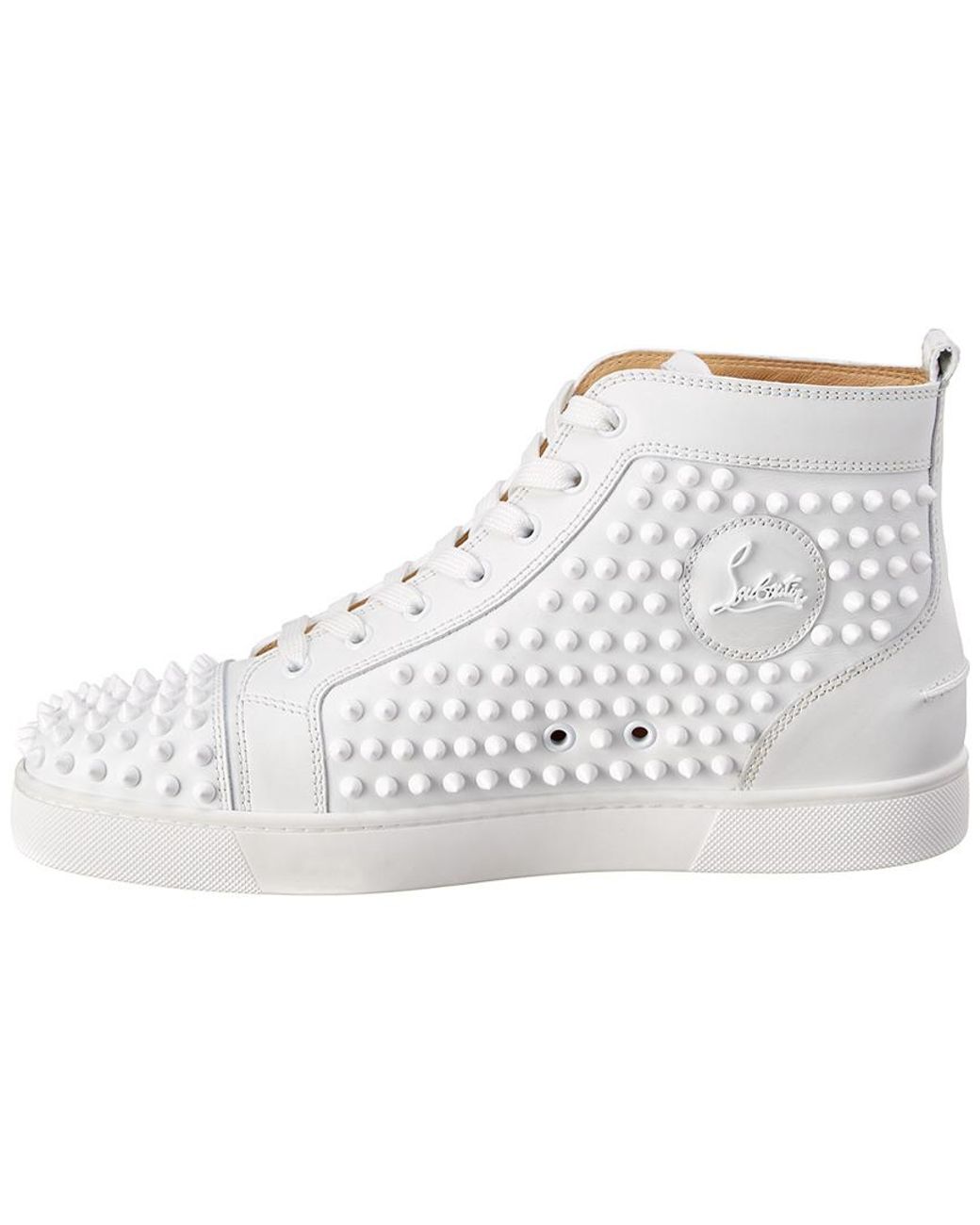 Christian Louboutin Louis Spiked Leather Sneakrs in White for Men | Lyst