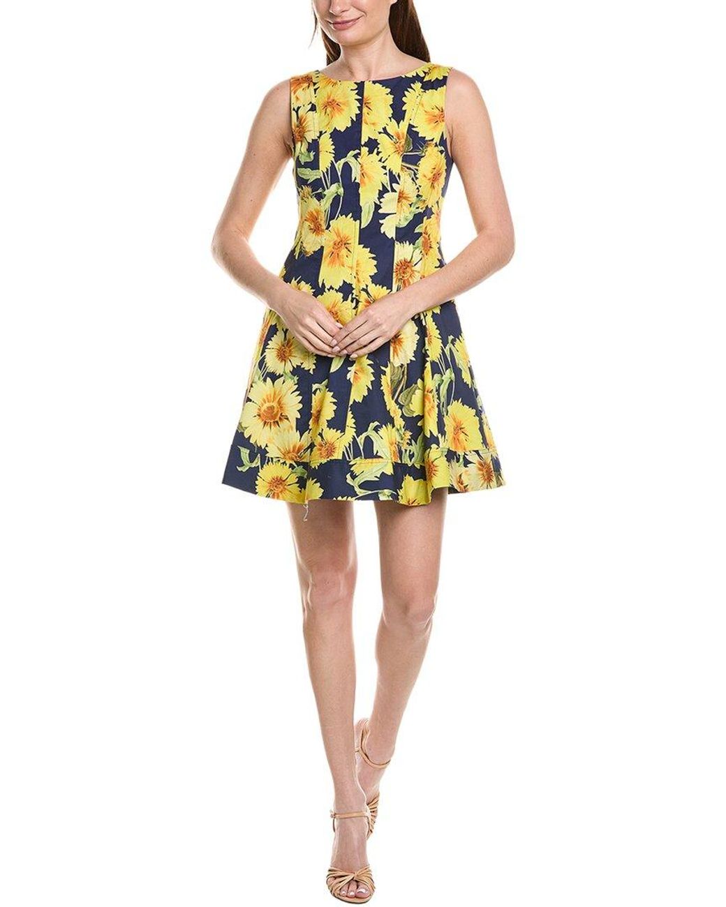 MILLY Yellow Poppy Sunflower Poplin Mini Dress