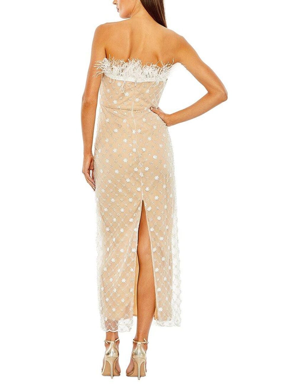 Mac Duggal Natural Strapless Embellished Midi Dress
