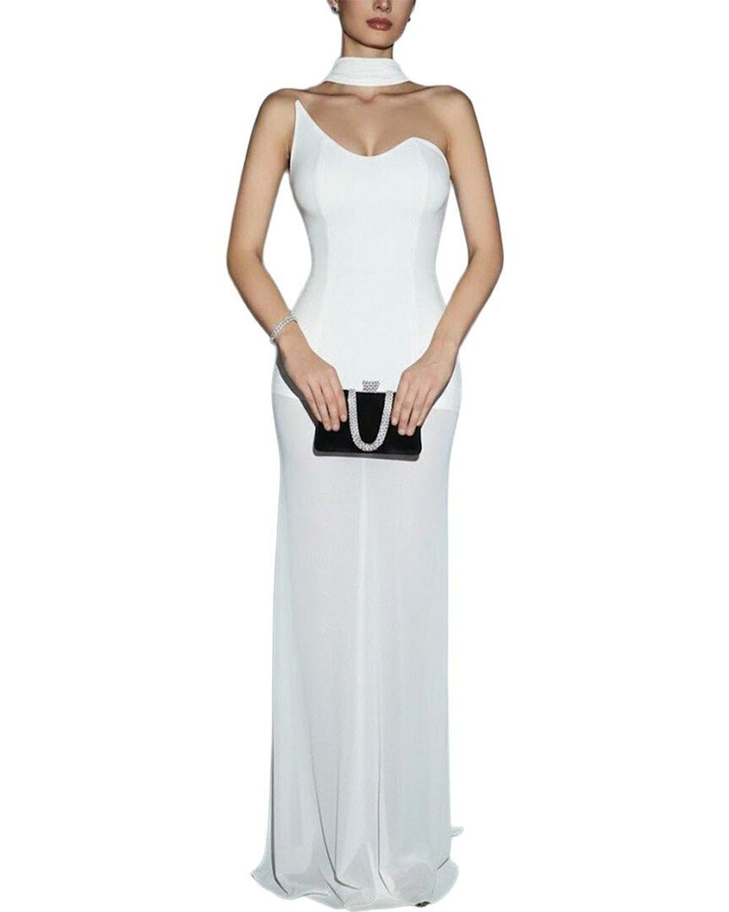 Ariele Tesoro White Solid Maxi Dress