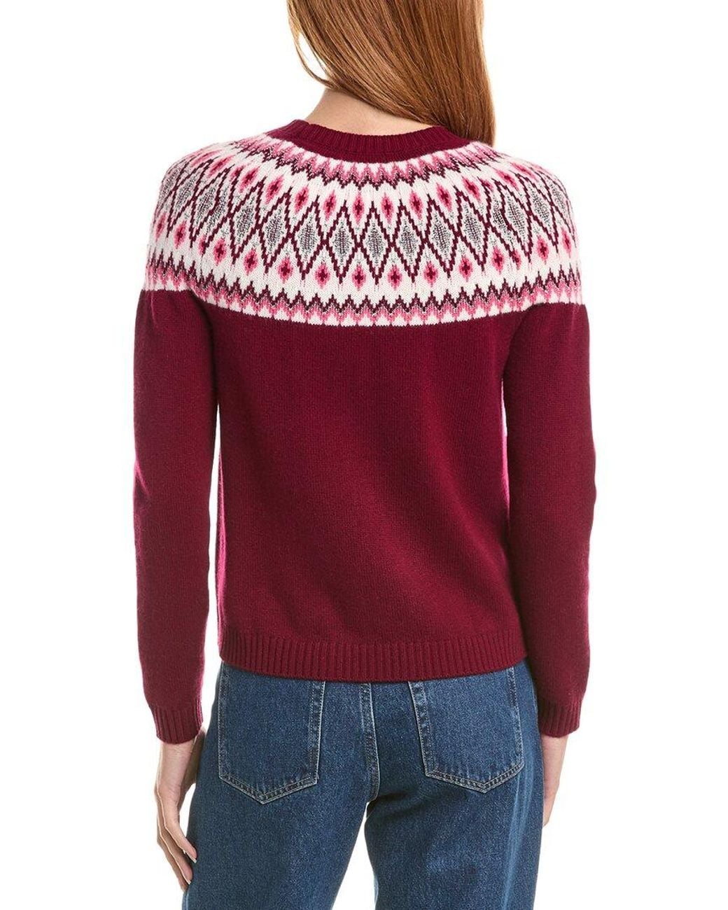 Sofiacashmere Red Fairisle Crewneck Wool & Cashmere-blend Sweater