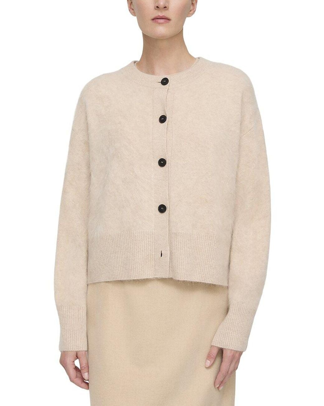 Lafayette 148 New York Natural Brushed 100% Cashmere Button Front Cardigan