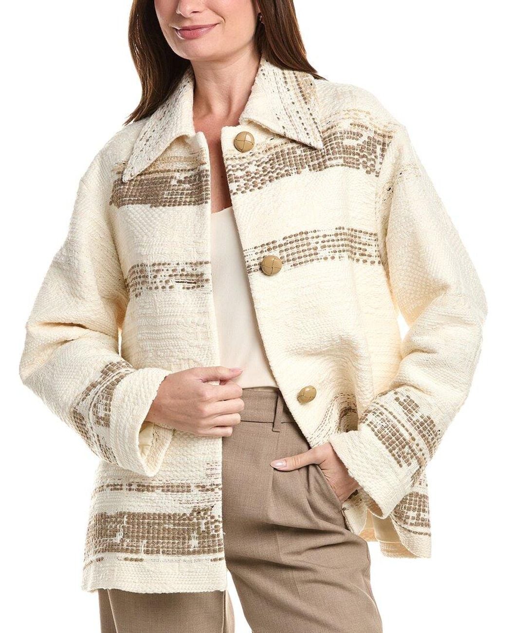 Lafayette 148 New York Natural Point Collar Wool-Blend Oversized Swing Coat