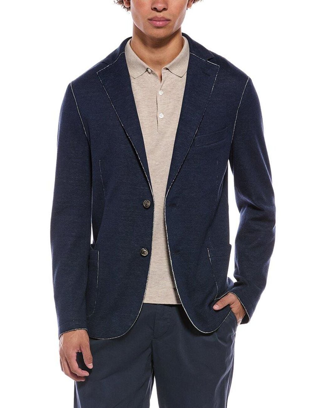 Eleventy Blue Raw Trim Cashmere-Blend Jacket for men