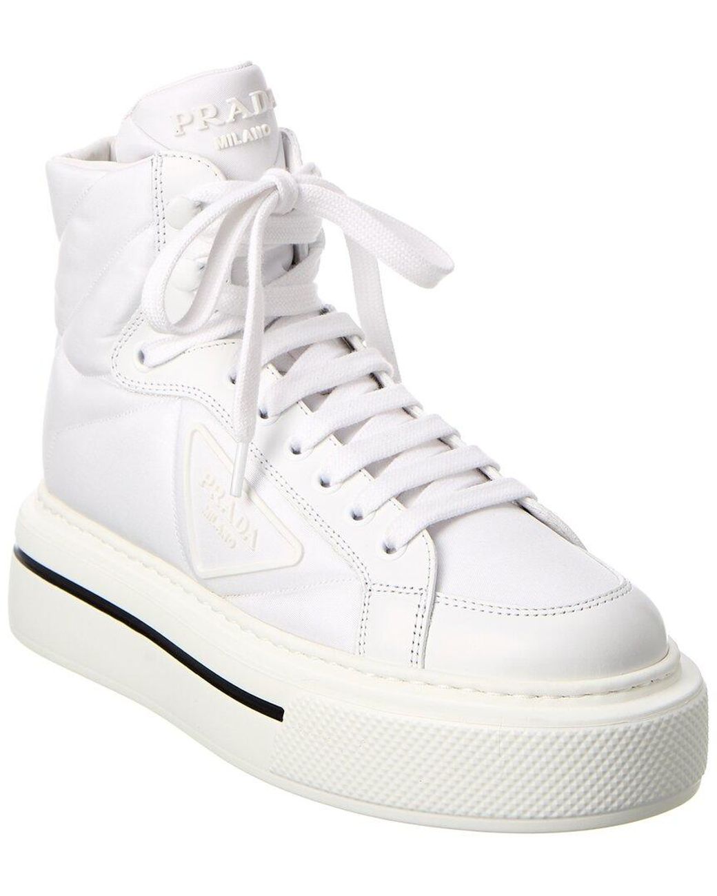 Prada Macro Nylon & Leather High-top Sneaker in White | Lyst