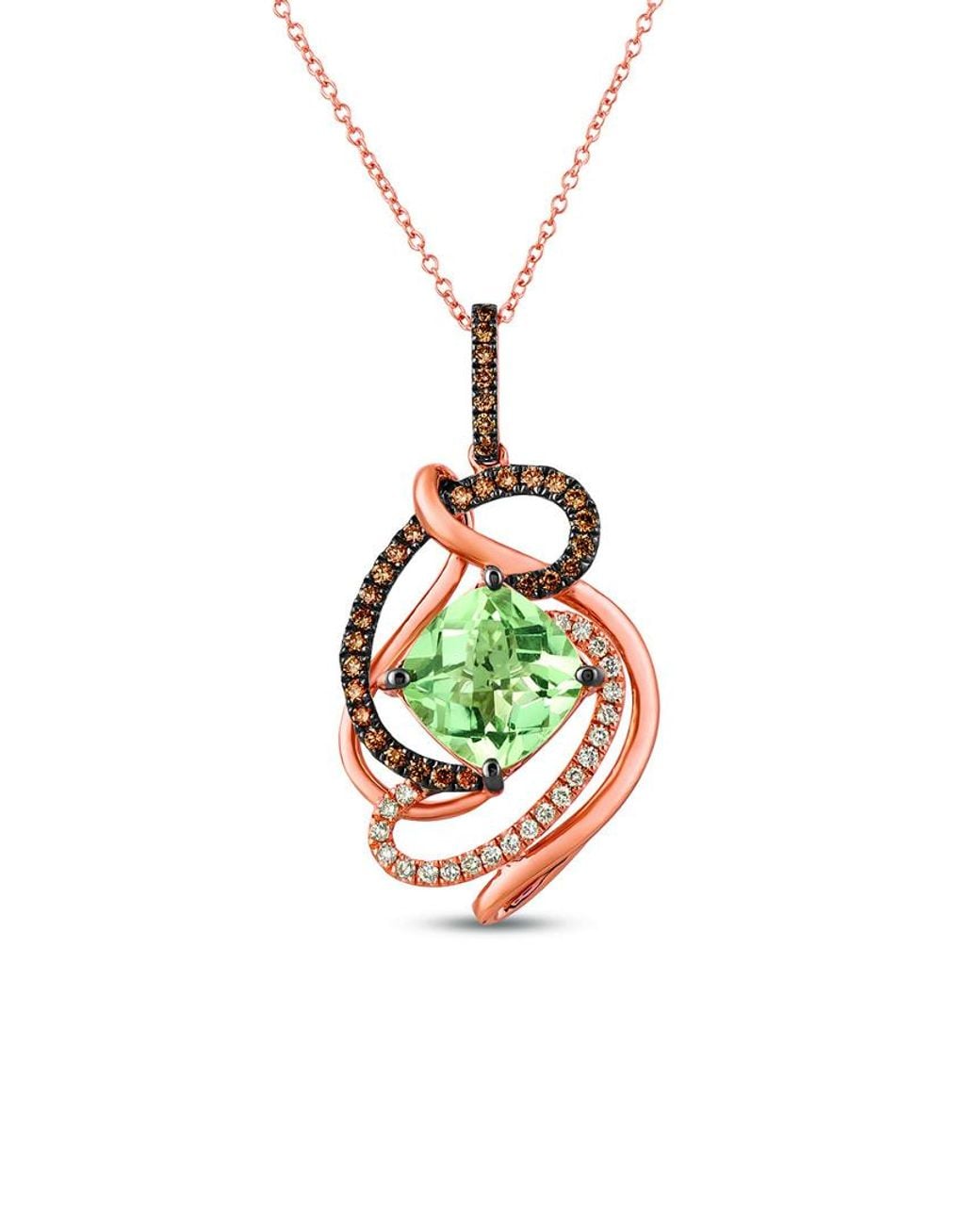 Le Vian White 14k Rose Gold 3.73 Ct. Tw. Diamond & Green Quartz Pendant Necklace