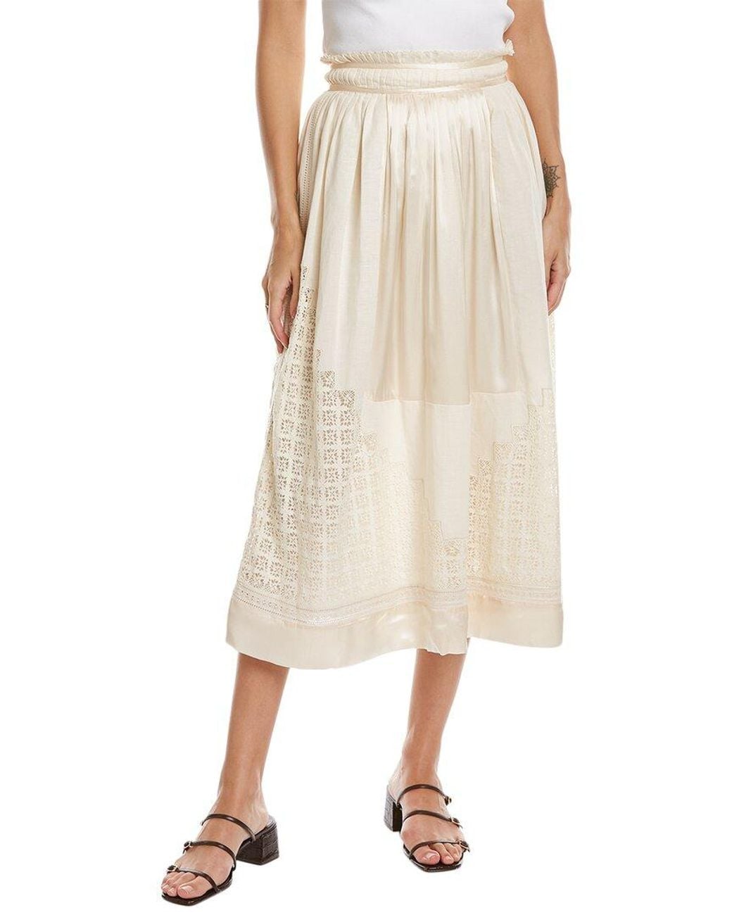 Ulla Johnson Natural Pleated Silk & Linen-Blend Skirt