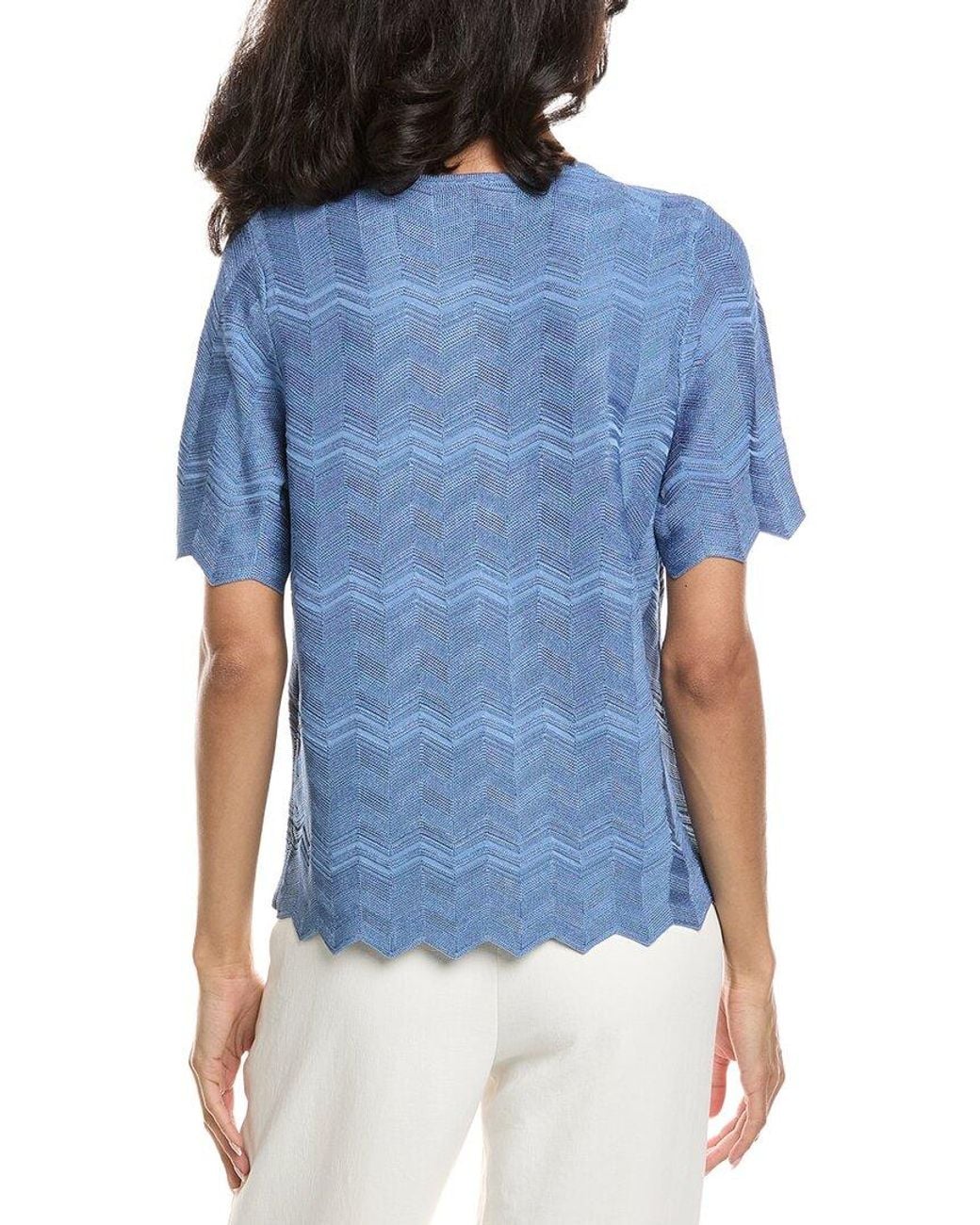 Anne Klein Blue Zig Zag Short Sleeve Cardigan