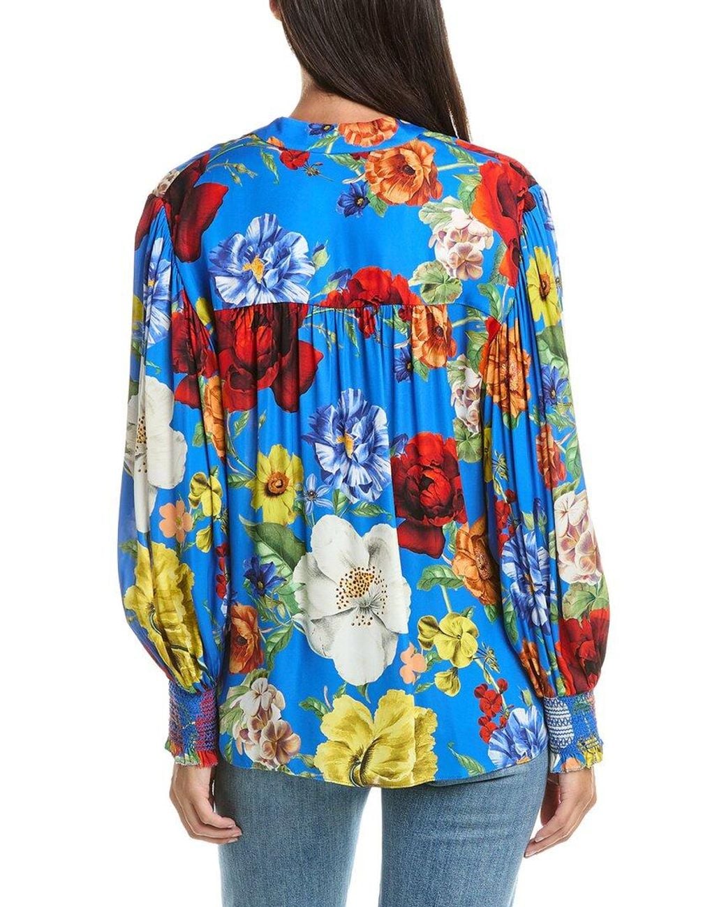 Alice + Olivia Blue Serena Collar Blouson Sleeve Top