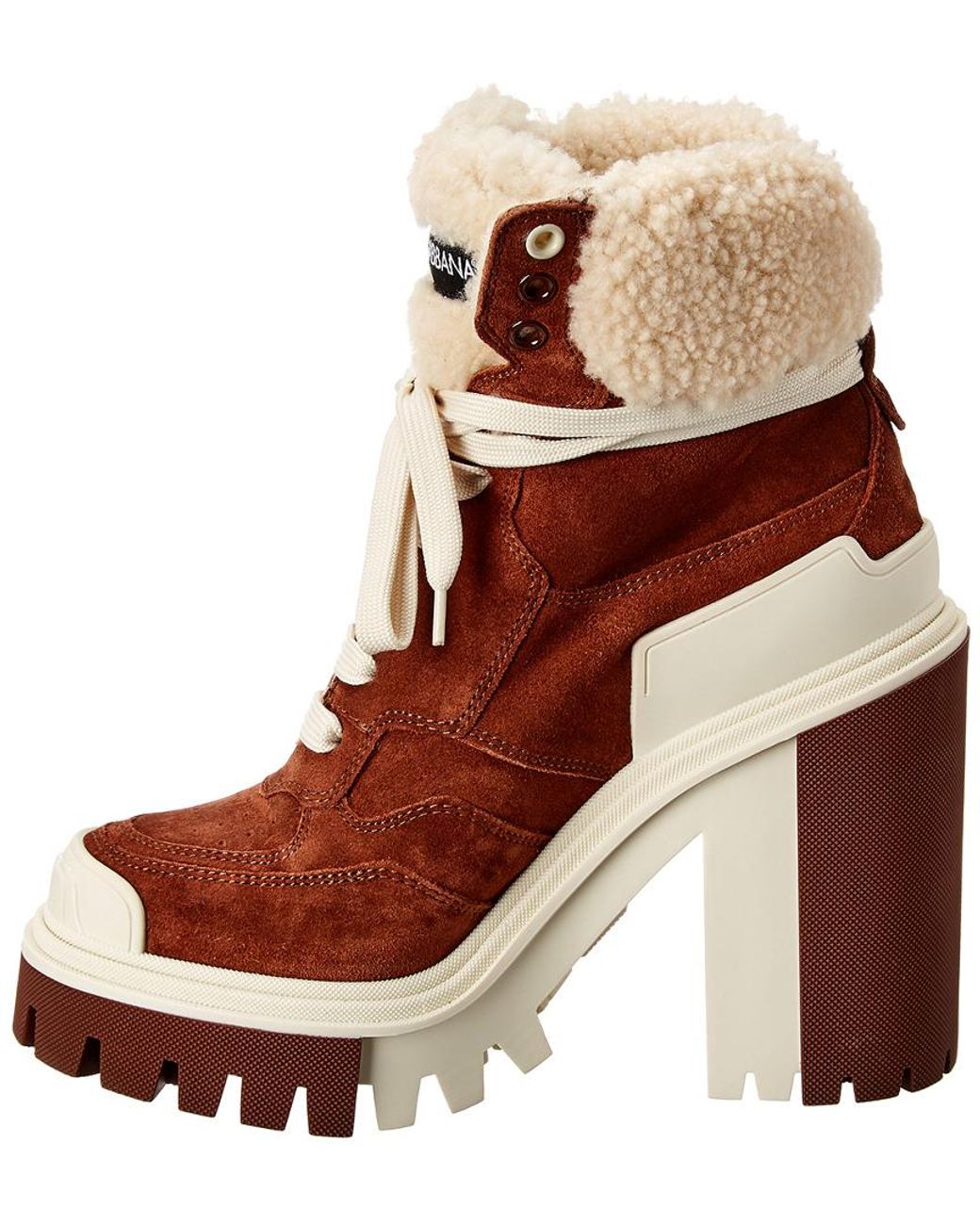 Dolce Gabbana Trekking Shearling Suede Bootie in Brown Lyst