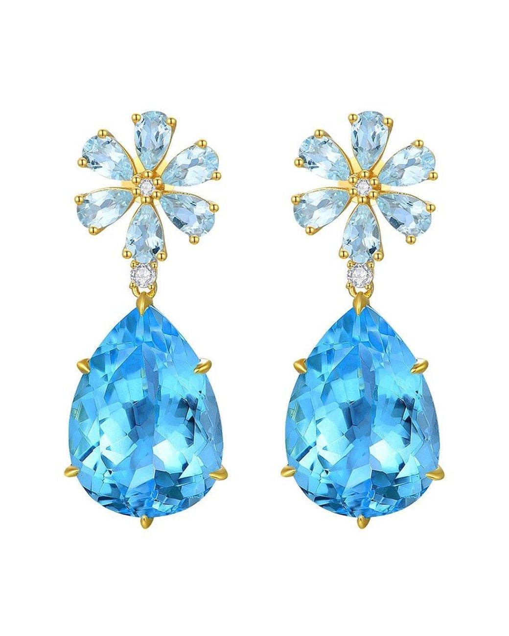 Nina Zhou Jewelry Blue 14K 26.86 Ct. Tw. Diamond & Gemstone Drop Earrings
