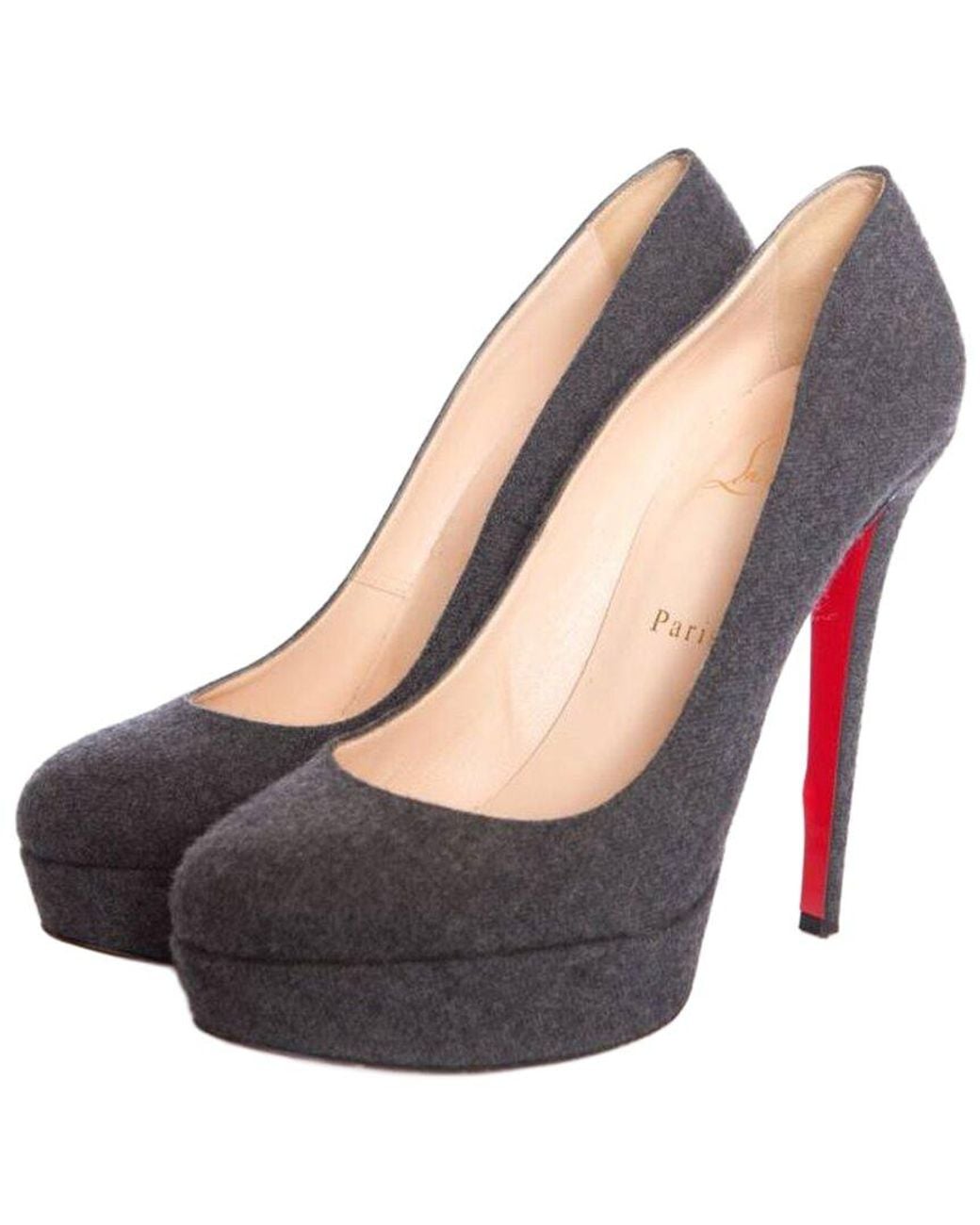 Christian Louboutin Gray Wool/hair Bianca 140 Court Shoe (authentic Pre- Loved)
