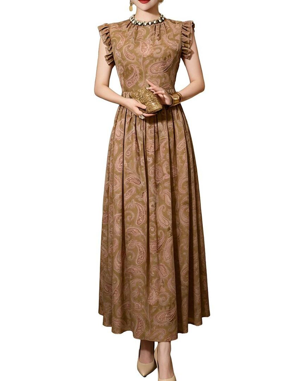 BRC By BURRYCO Brown Solid Maxi Dress