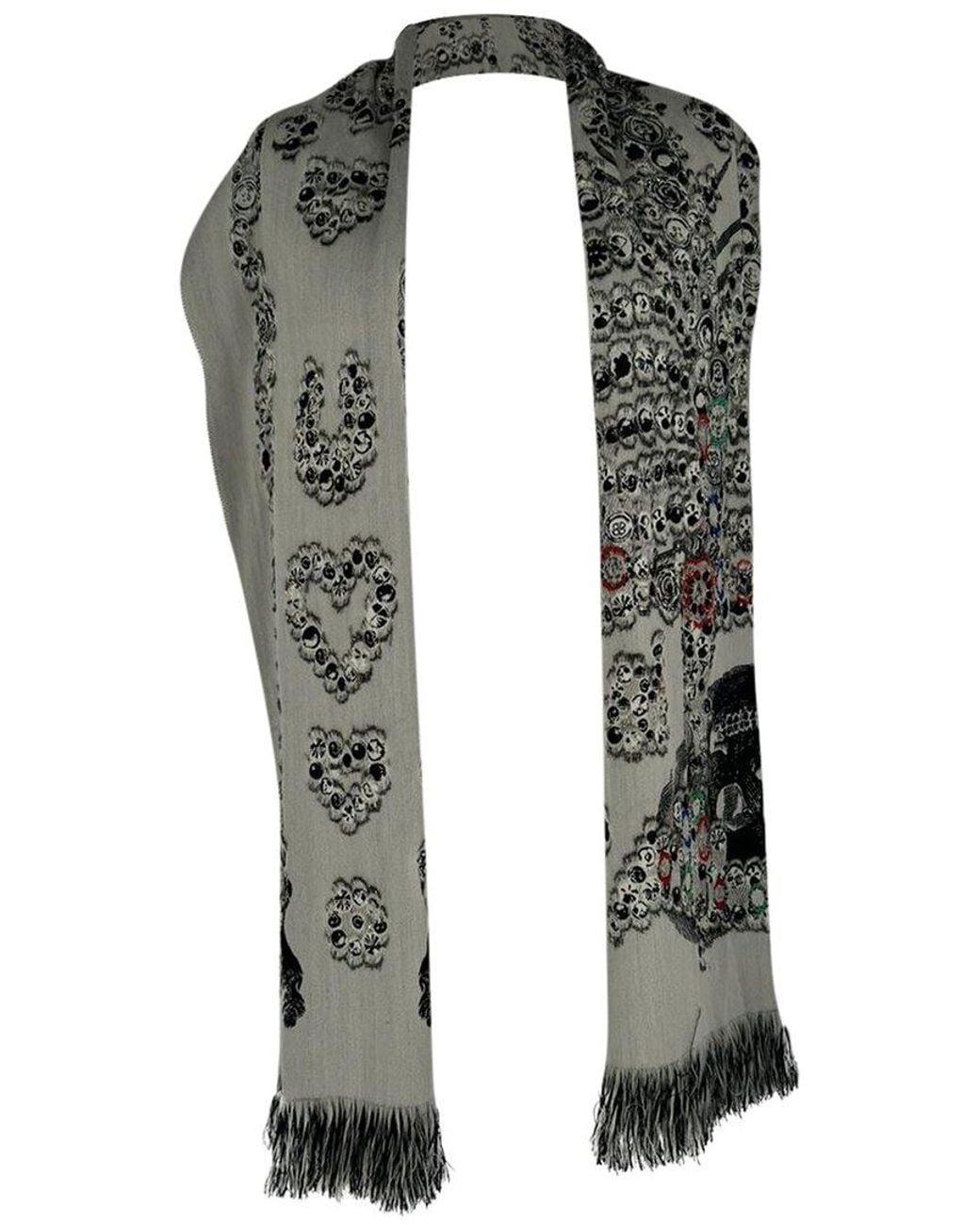 McQueen Green Printed Fringed Scarf (authentic Pre-loved)