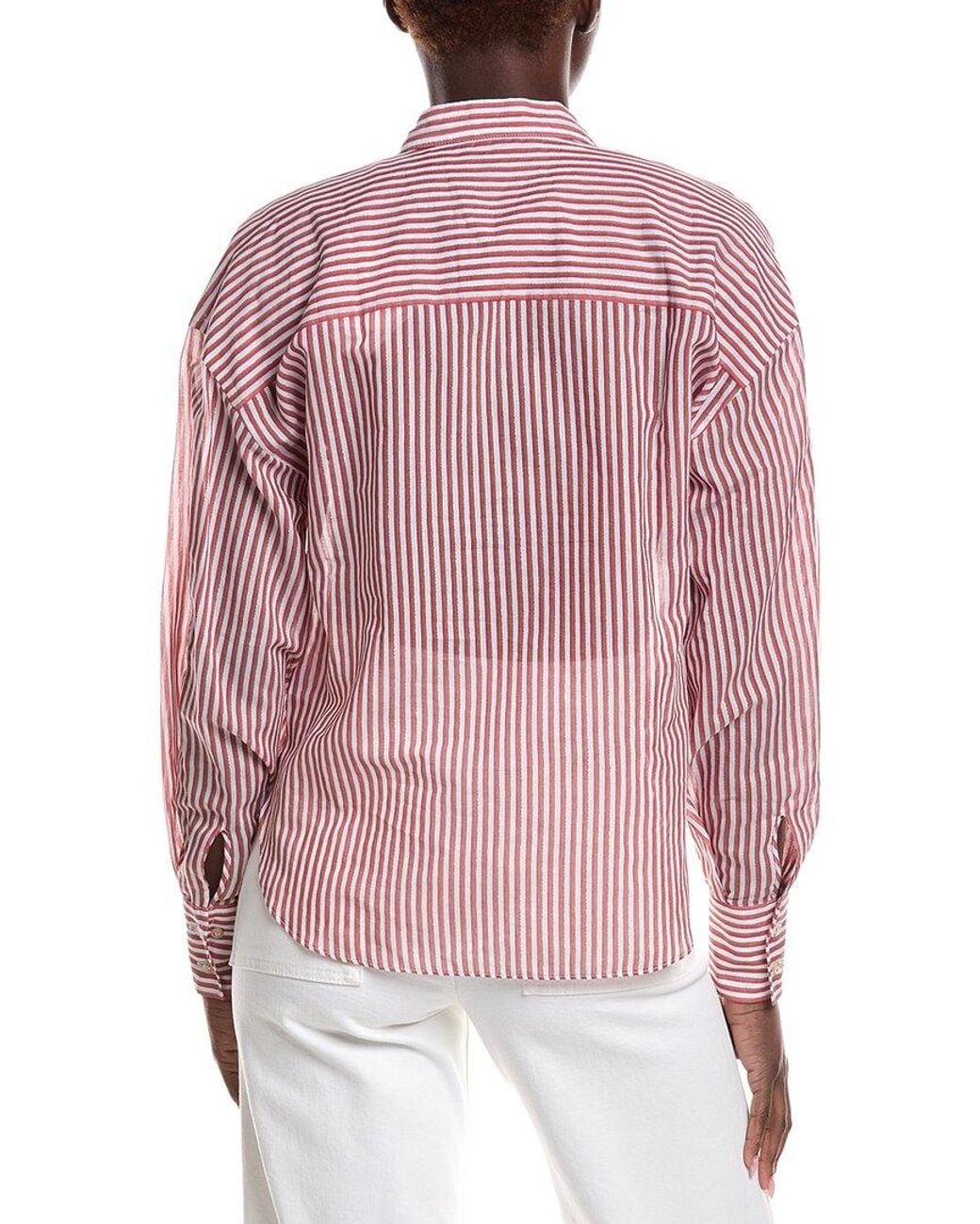 Brunello Cucinelli Red High-Low Tie Neck Silk-Blend Shirt