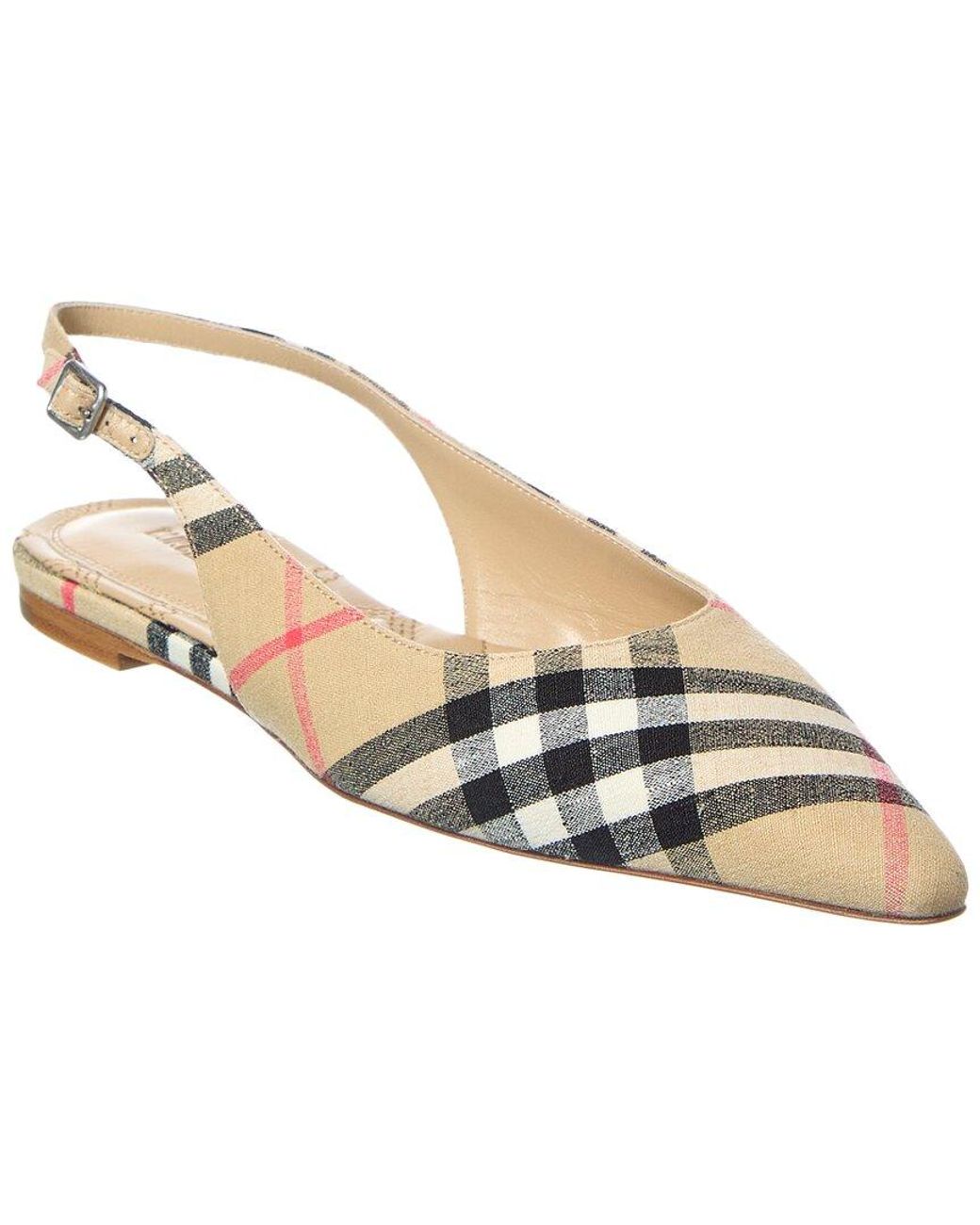 Burberry Dame Check Linen Slingback Flat in Metallic | Lyst UK