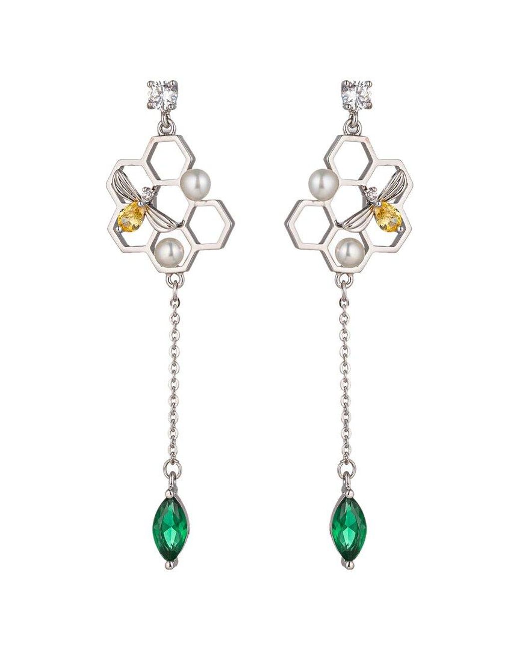Eye Candy LA White Cz Honeycomb Bee Dangle Earrings
