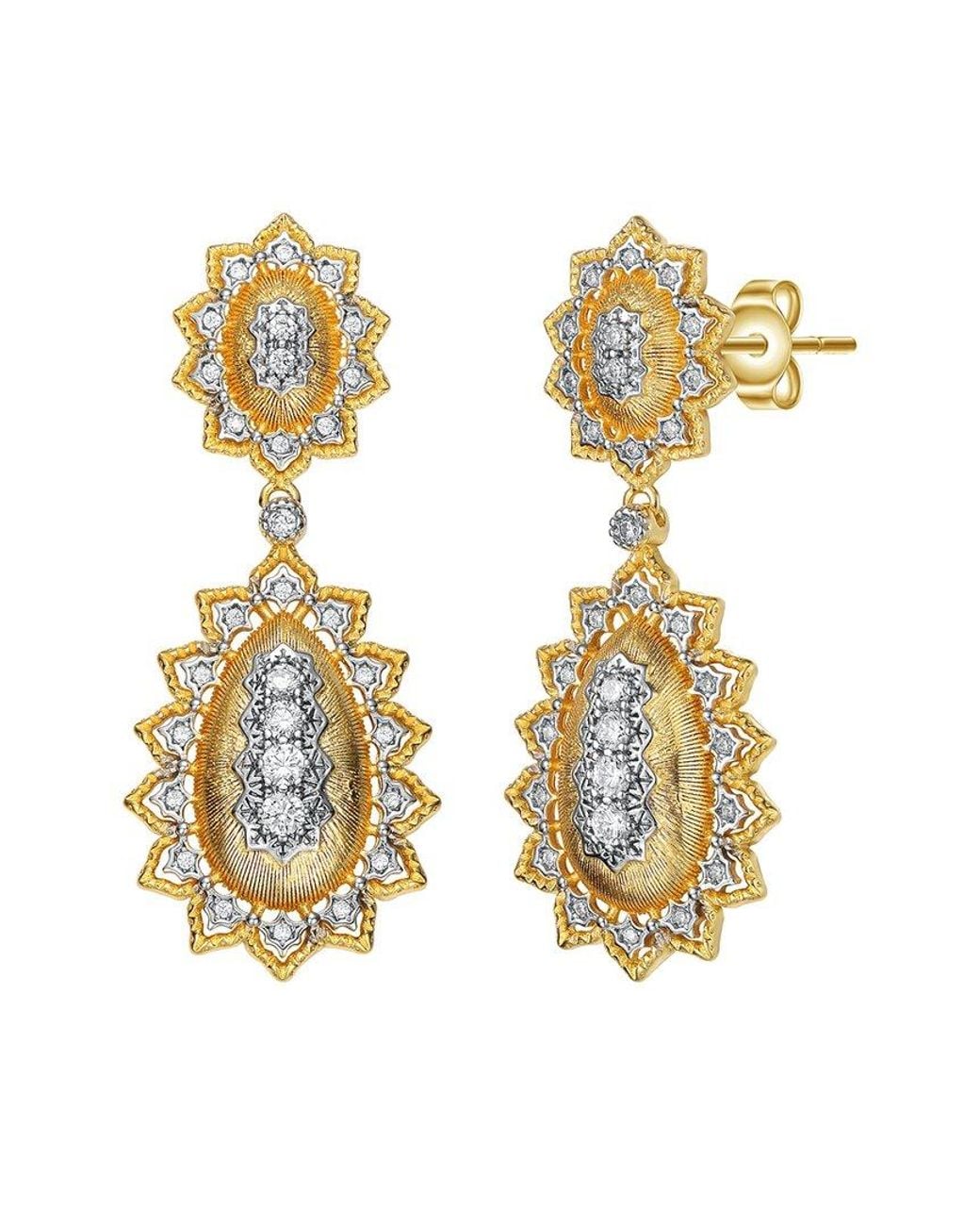 Rachel Glauber Metallic Two-tone Plated Cz Dangle Earrings