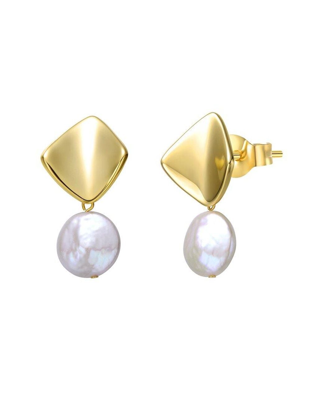 Genevive Jewelry Metallic 14k Over Silver 13mm Pearl Dangle Earrings