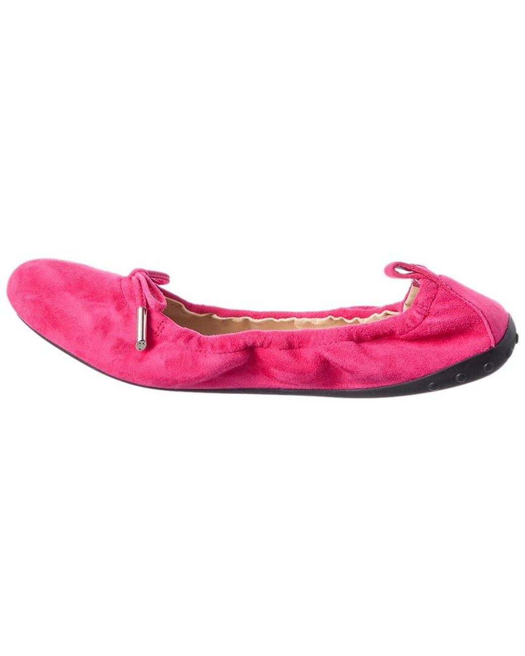 Tod's Pink Tods Gommino Suede Ballerina Flat