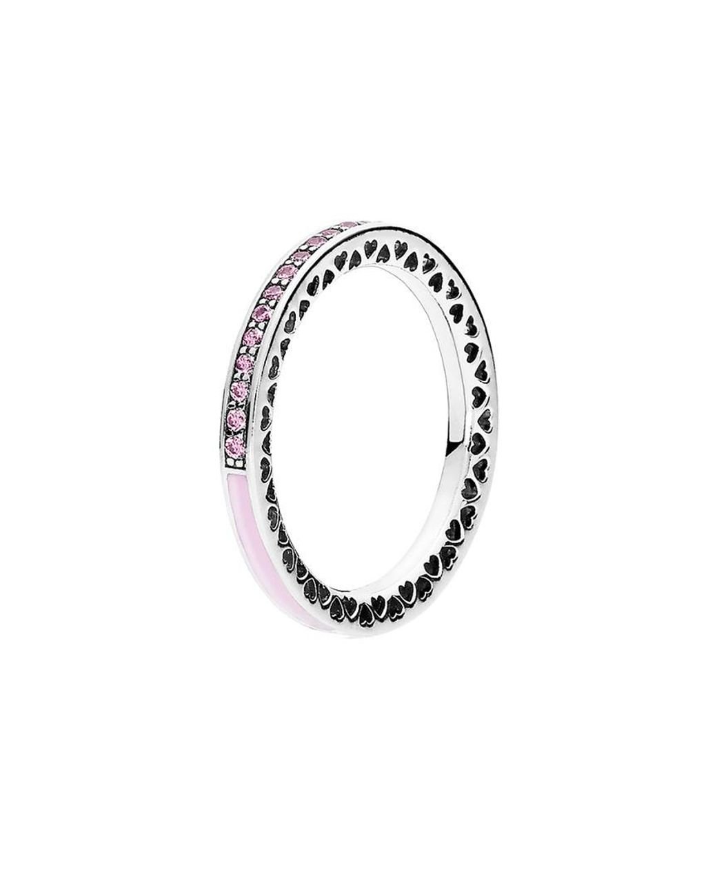 PANDORA Silver & Light Pink Crystal Radiant Hearts Ring in Metallic | Lyst