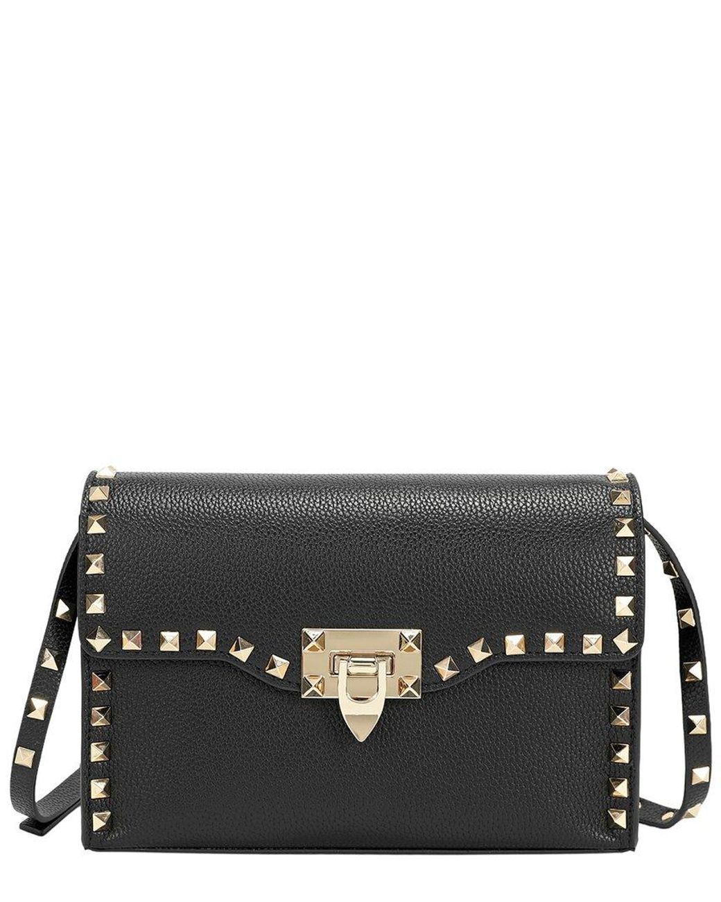 Tiffany & Fred Paris Black Studded Leather Crossbody Flap Bag