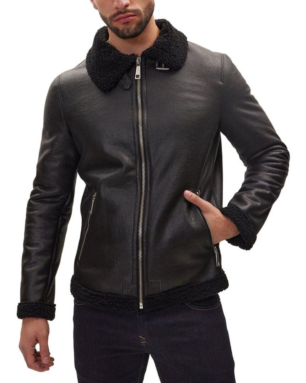 Ron Tomson Black Bomber Jacket for men