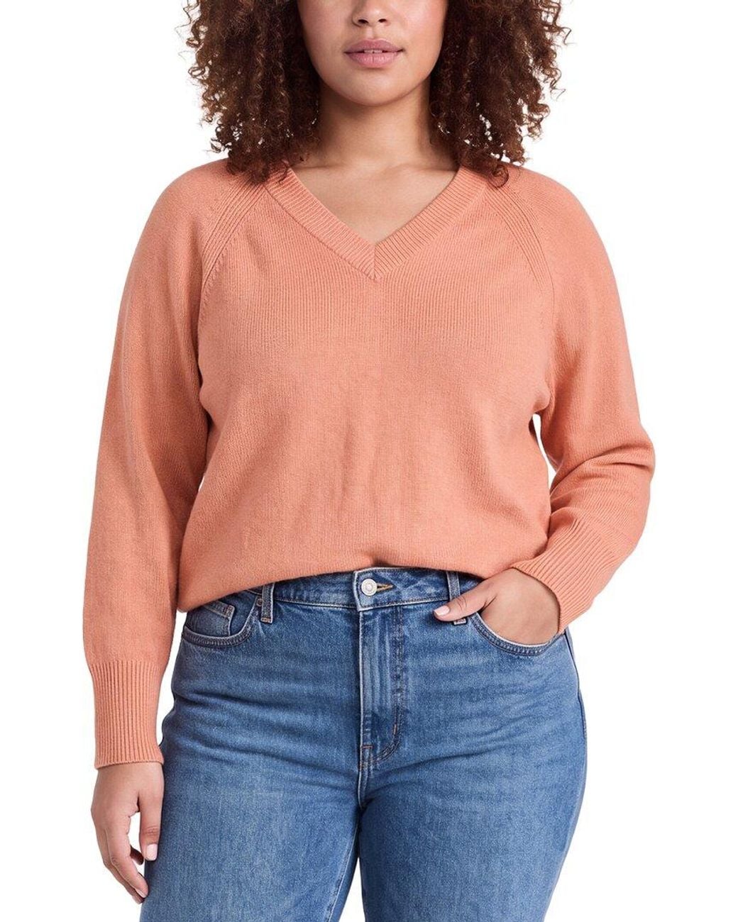 Lafayette 148 New York Blue Plus V-neck Raglan Sleeve Wool & Cashmere-blend Sweater
