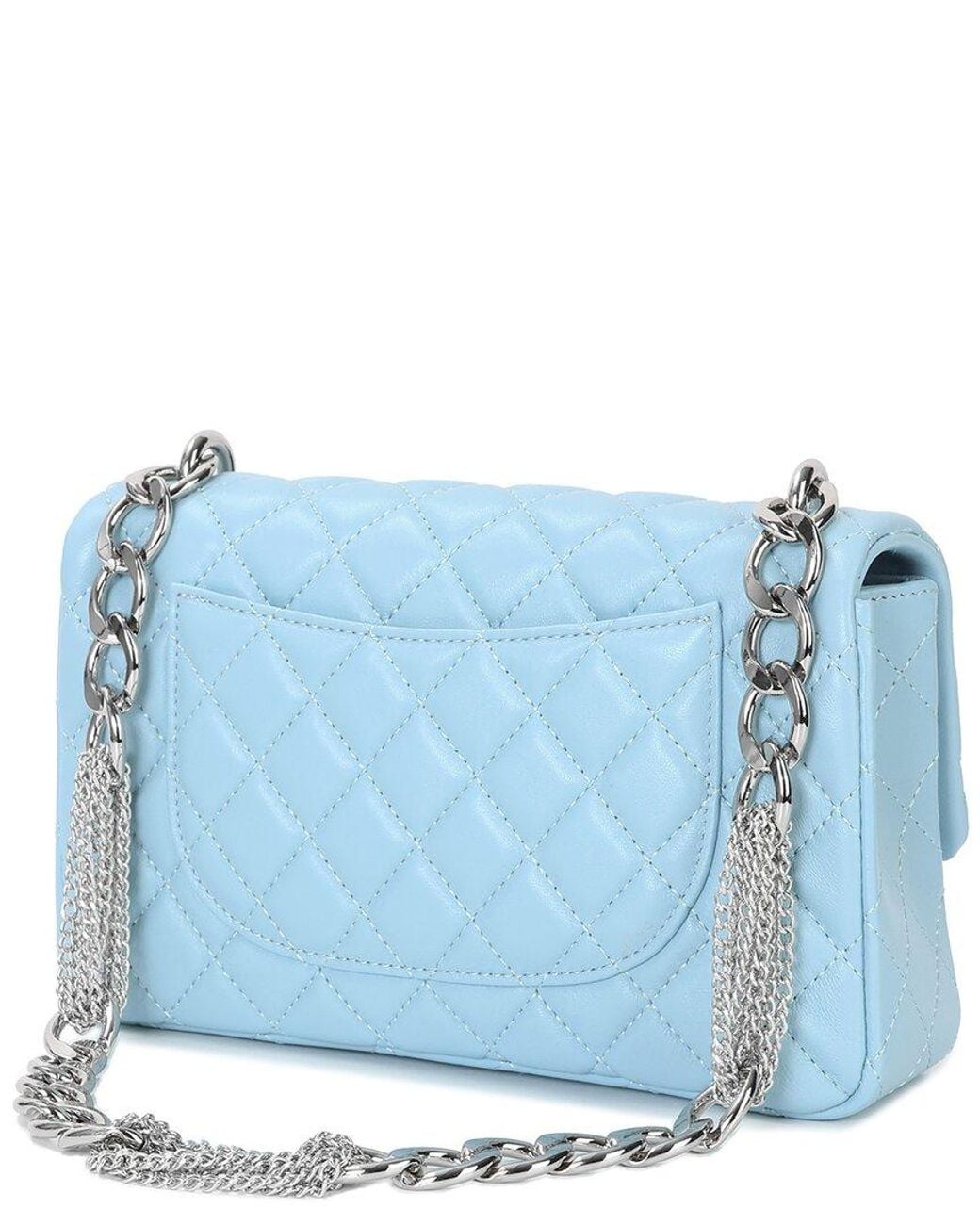 Tiffany & Fred Paris Blue Elegant Quilted Leather Chain Shoulder Bag