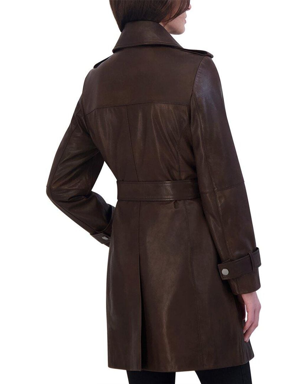 Tahari Black Natalie Medium Leather Trench Coat