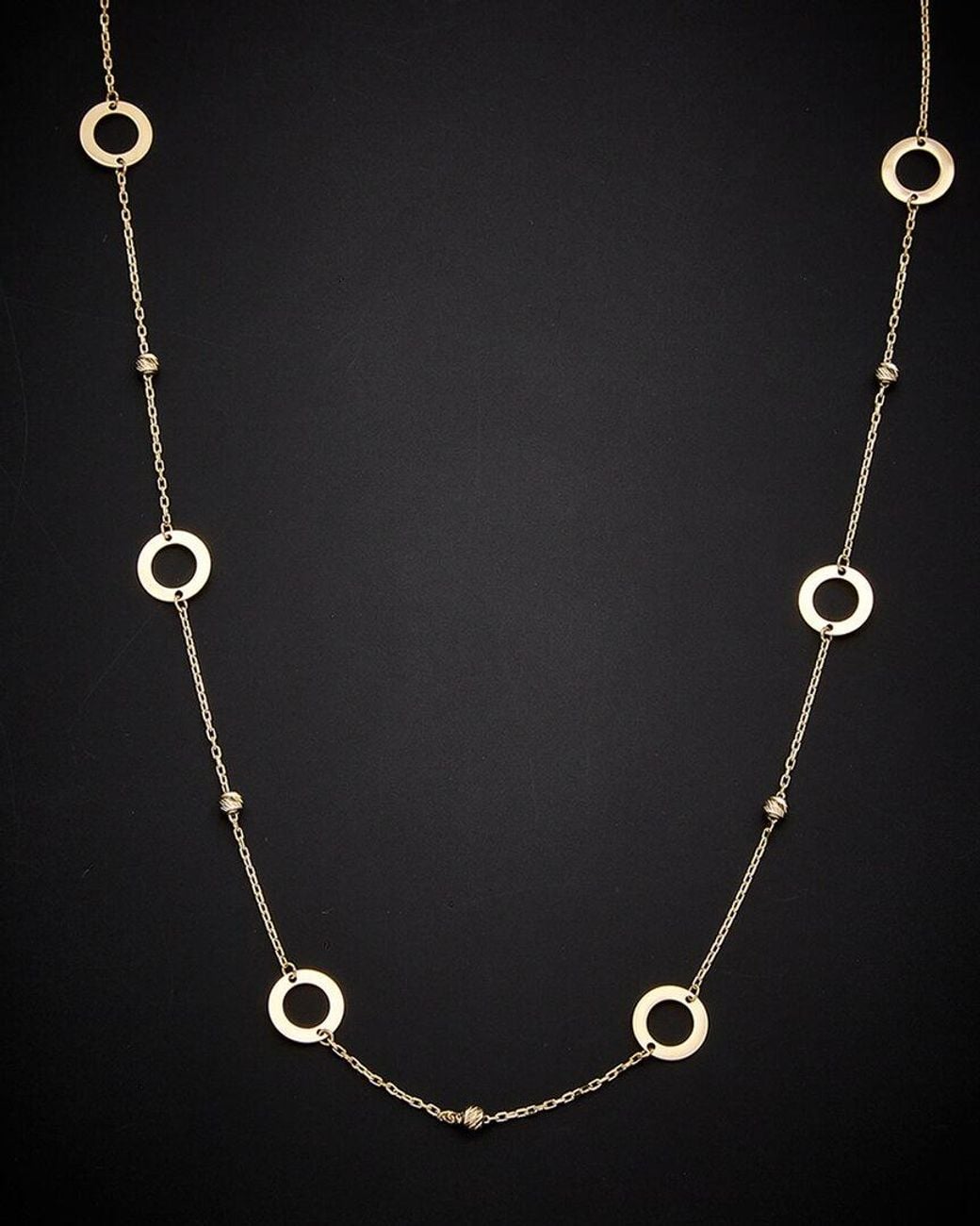 Italian Gold Black 14k Bead & Circle Station Necklace
