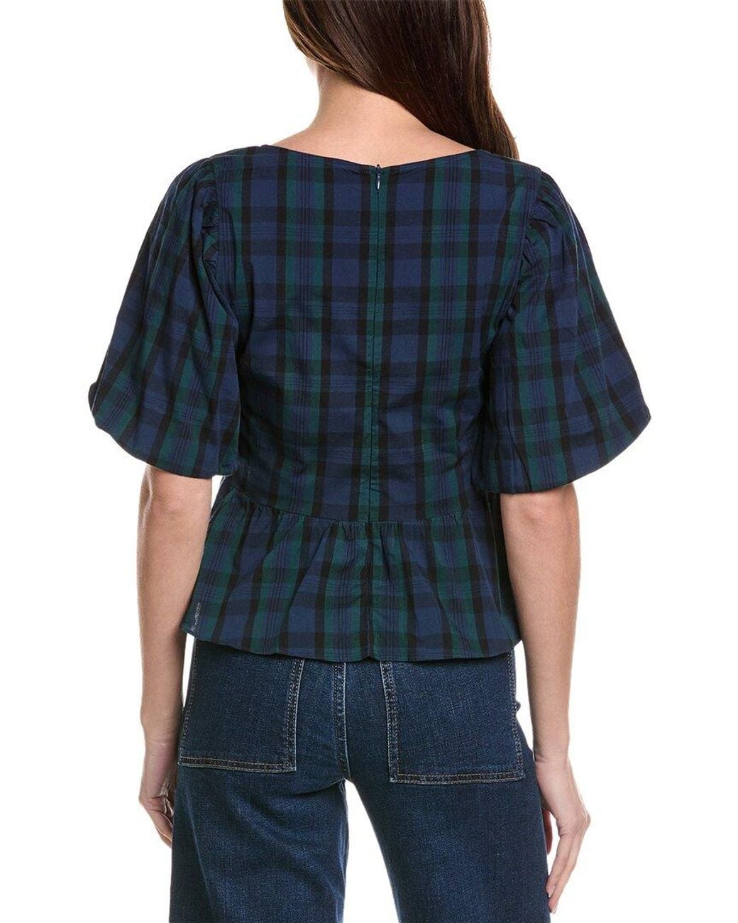 Sail To Sable Blue Puff Sleeve Peplum Top