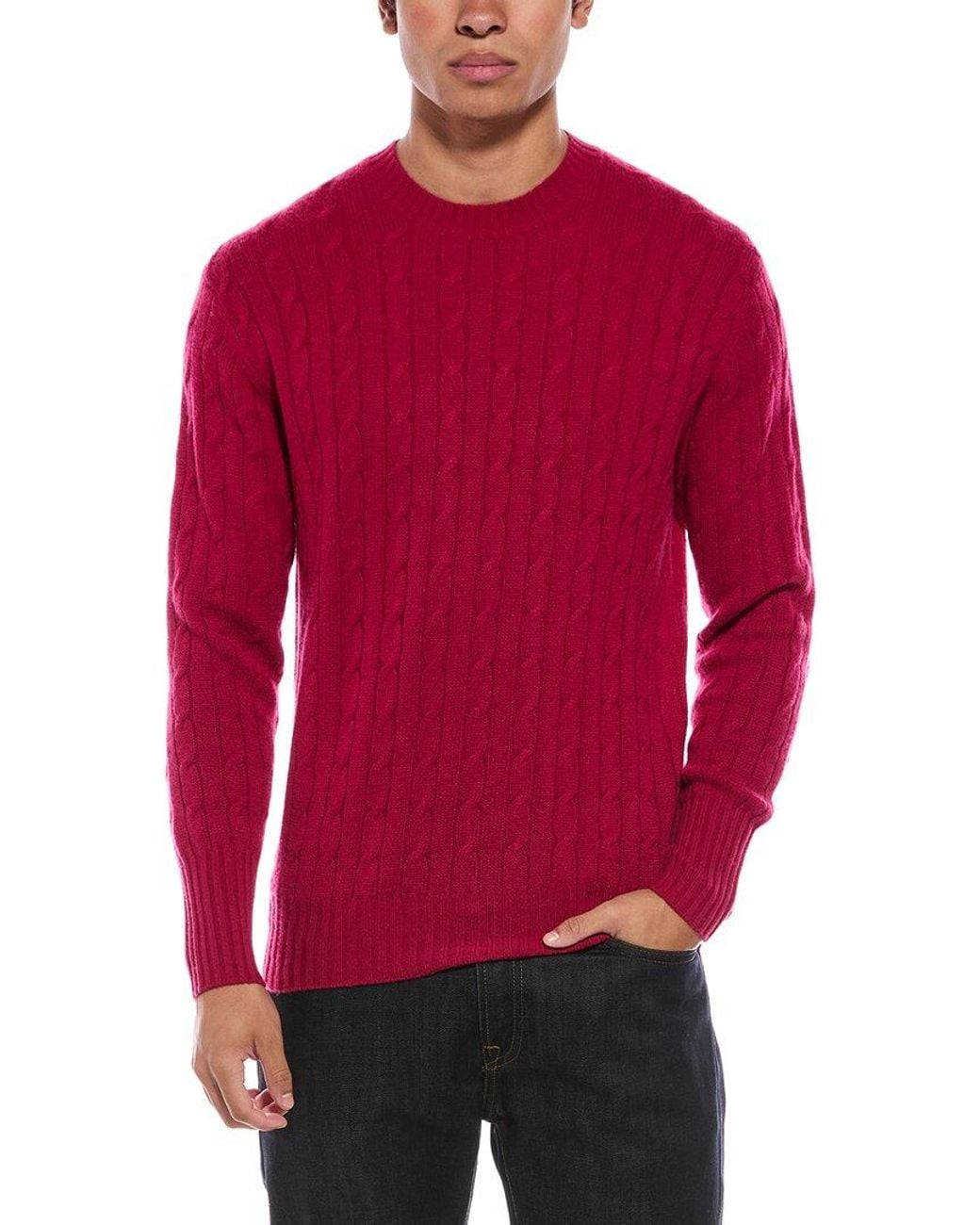 N.Peal Cashmere Red Thames Cable 100% Cashmere Crewneck Sweater for men