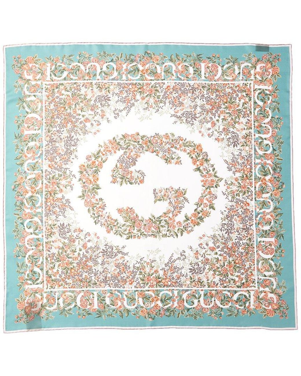 Gucci Metallic Interlocking G Floral Print Silk Scarf