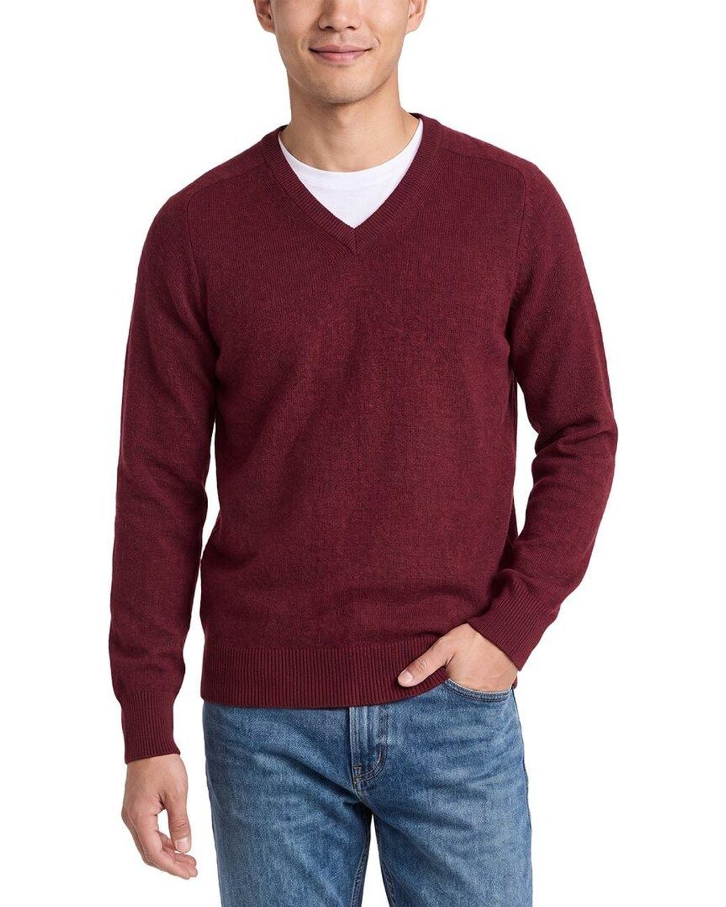 N.Peal Cashmere Red The Mayfair 100% Cashmere V-Neck Sweater for men