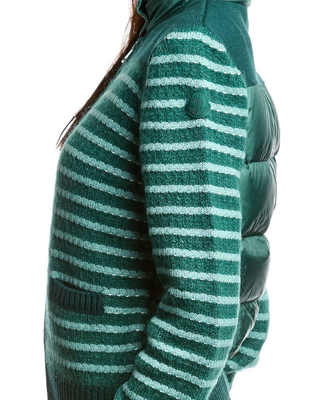 Moncler Striped Wool & Mohair-blend Jacket in Green | Lyst