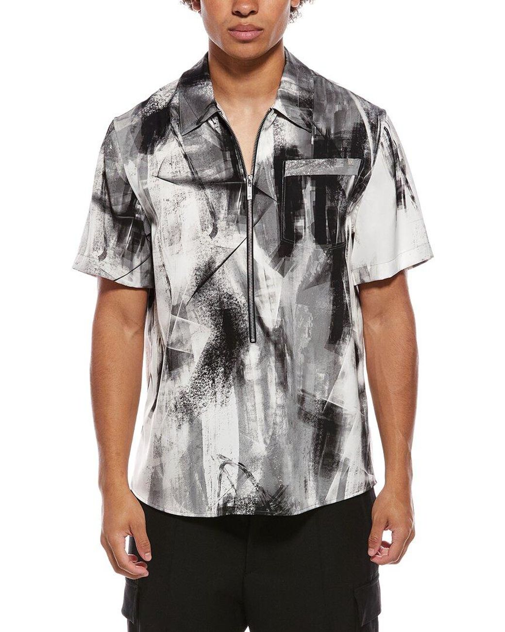 Helmut Lang Gray 1/2-Zip Print Shirt for men