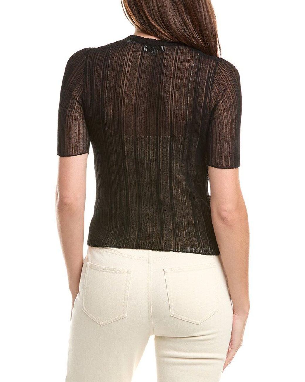 Vince Black Double Layer Rib Elbow-Sleeve Sweater