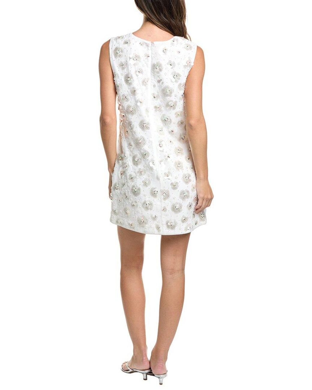 MILLY White Ivette Fleur Paillette Shift Dress