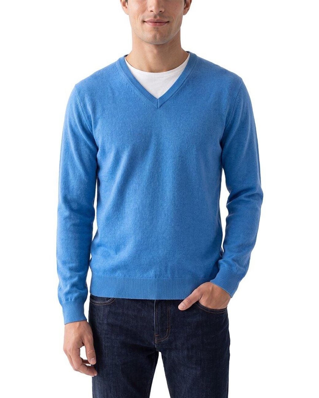 N.Peal Cashmere Blue Burlington Cashmere V-Neck Sweater for men