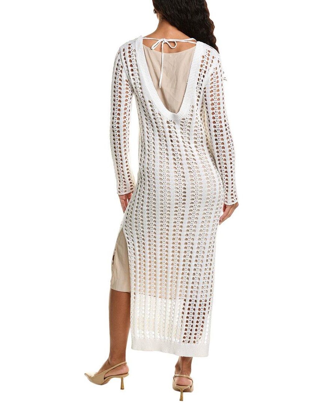 Brunello Cucinelli White Crochet Linen & Silk-Blend Midi Dress