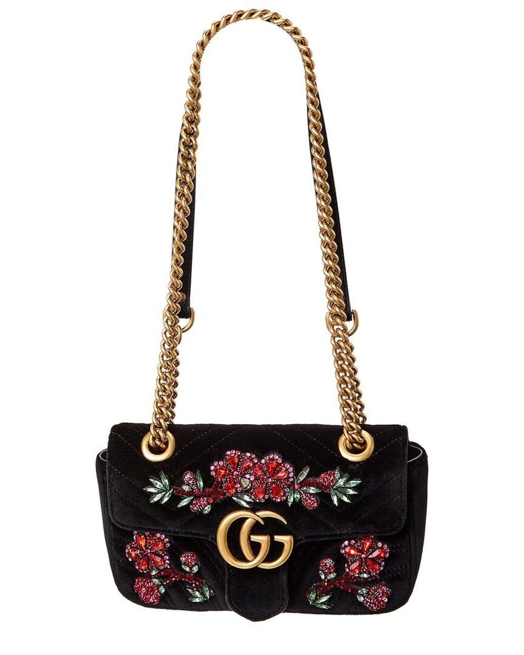 Gucci GG Marmont Mini Embroidered Velvet Shoulder Bag in White