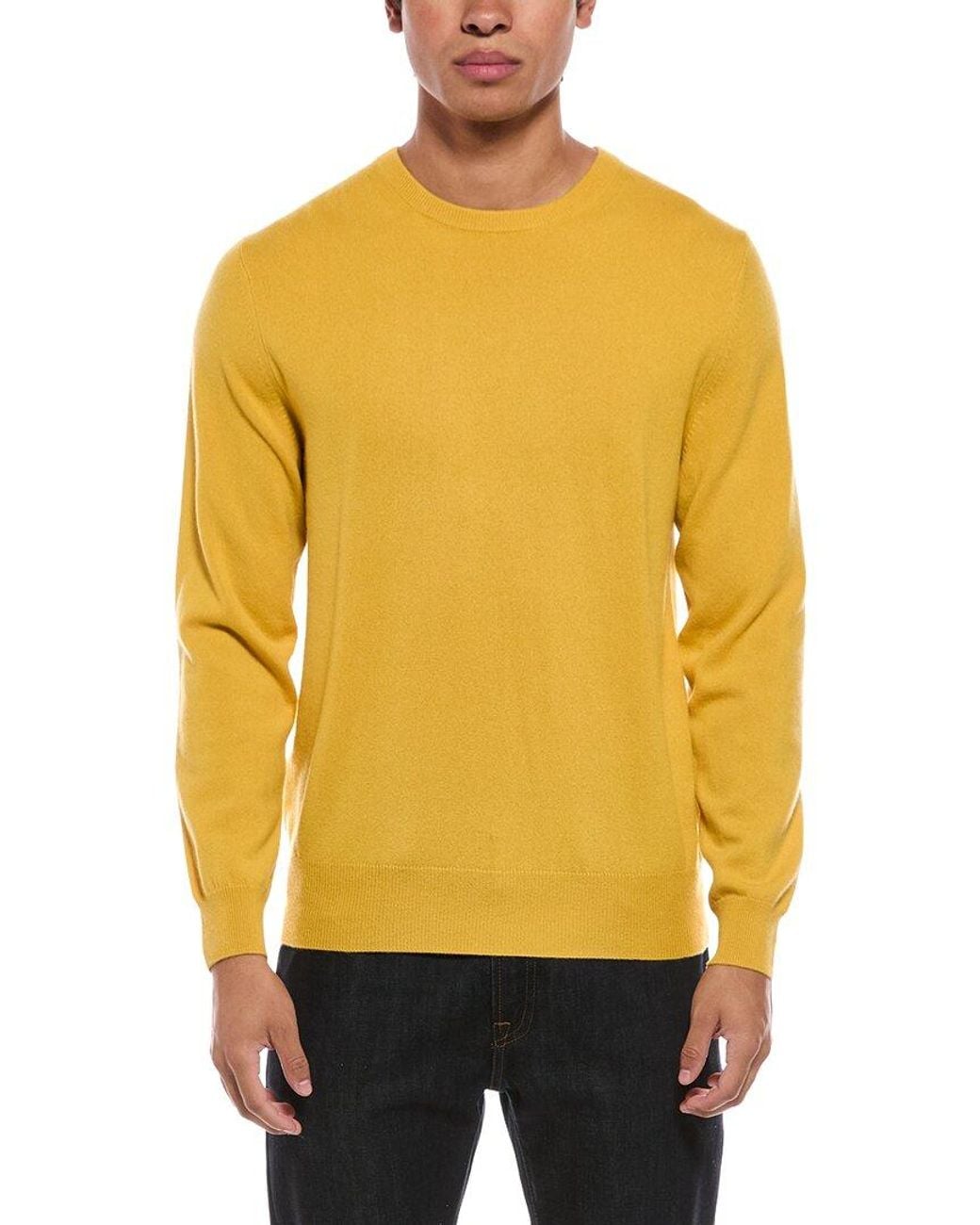 N.Peal Cashmere Yellow Oxford 100% Cashmere Crewneck Sweater for men