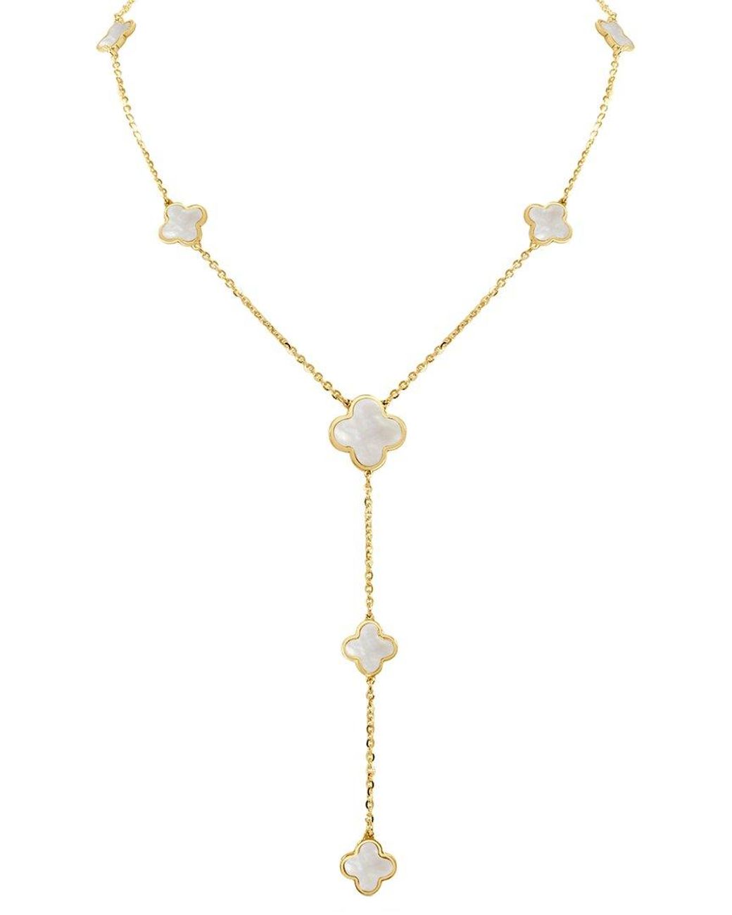 Italian Gold Metallic 14K Mother Of Pearl Lariat Necklace