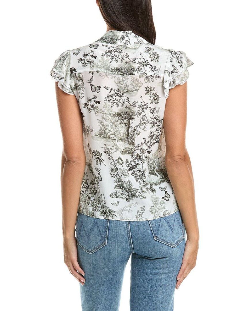 Alice + Olivia Blue Minda Ruffle Tie Front Blouse