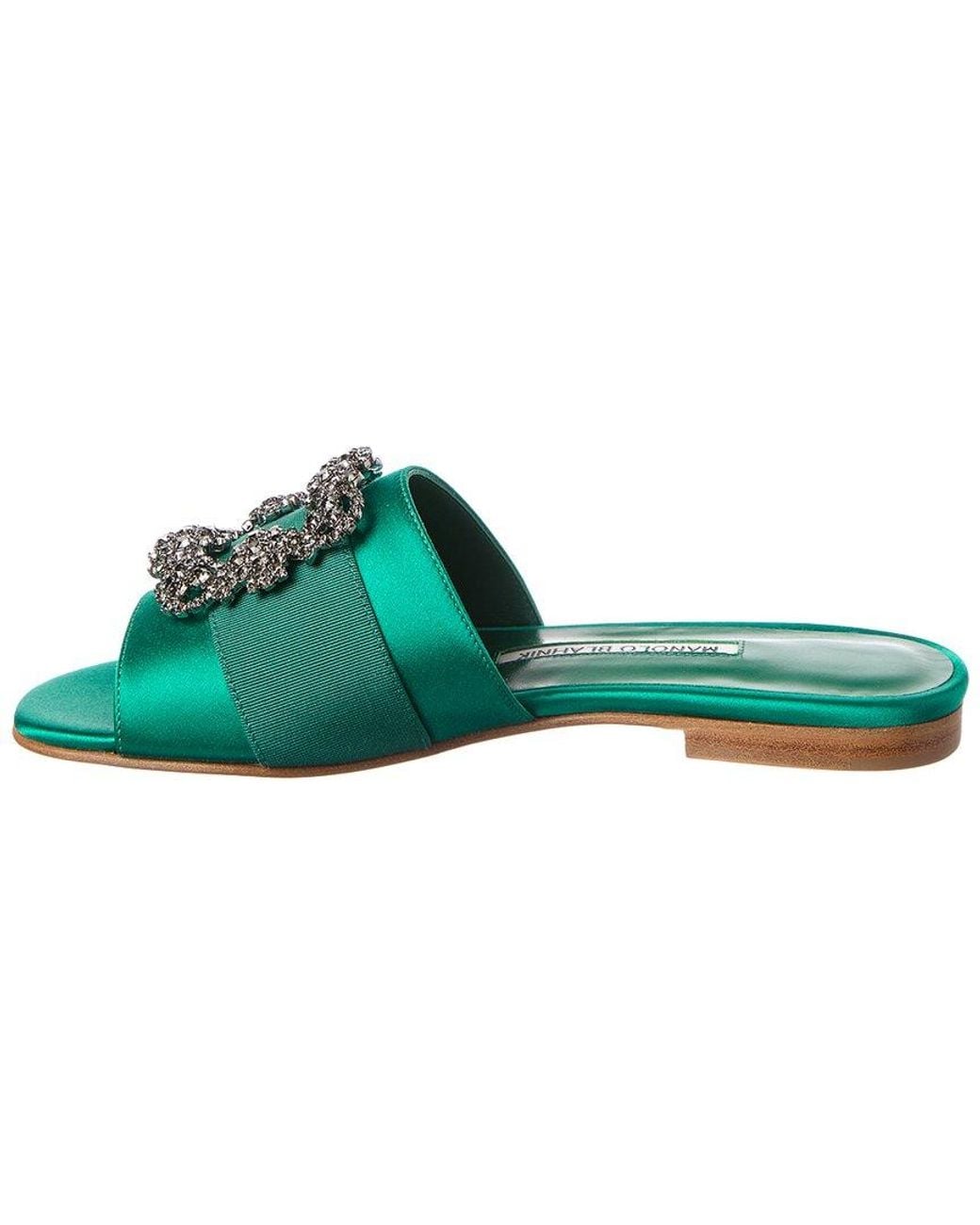 Manolo Blahnik Green Martamod Satin Sandal