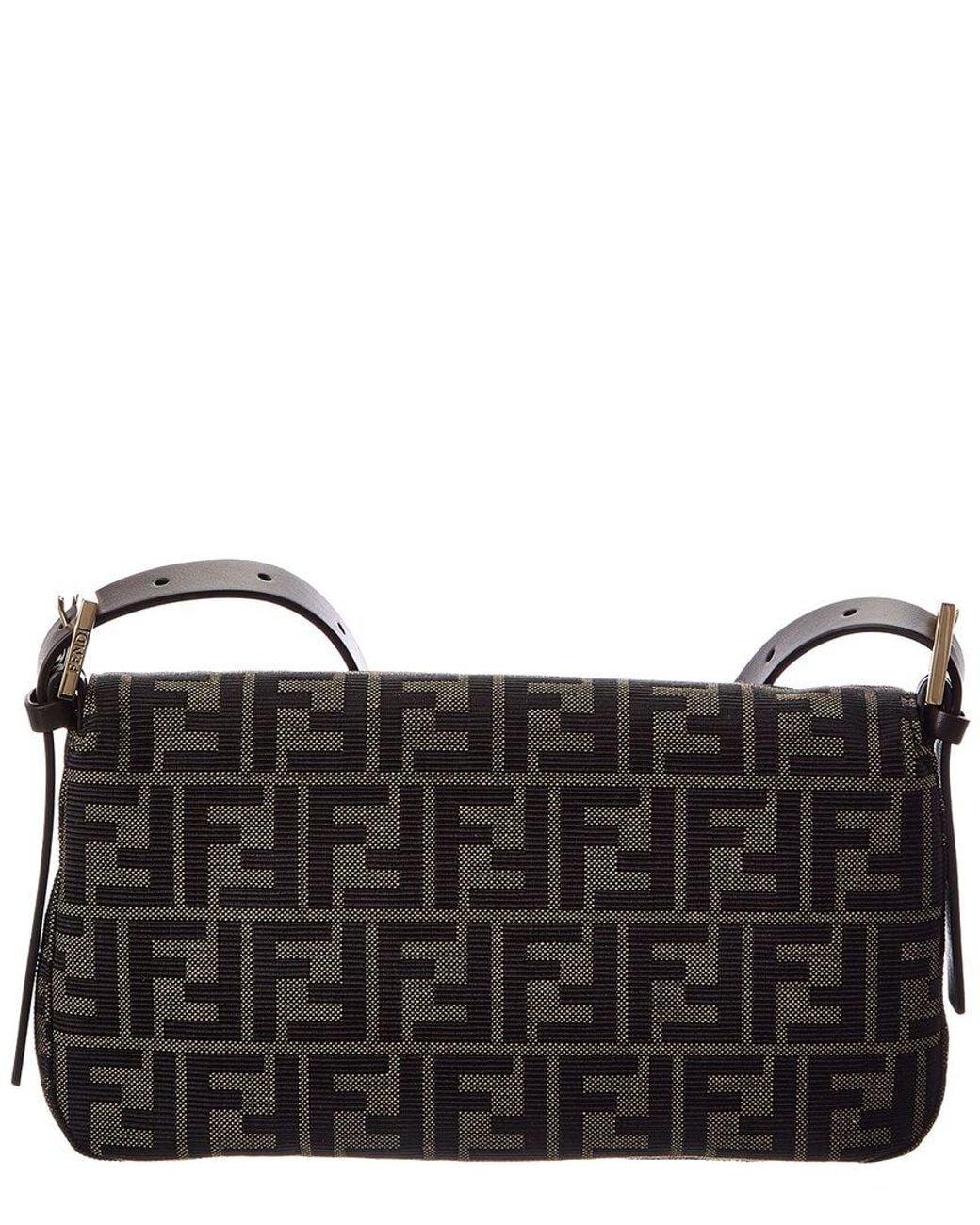 Fendi Black Baguette 26424 Ff Jacquard & Leather Shoulder Bag