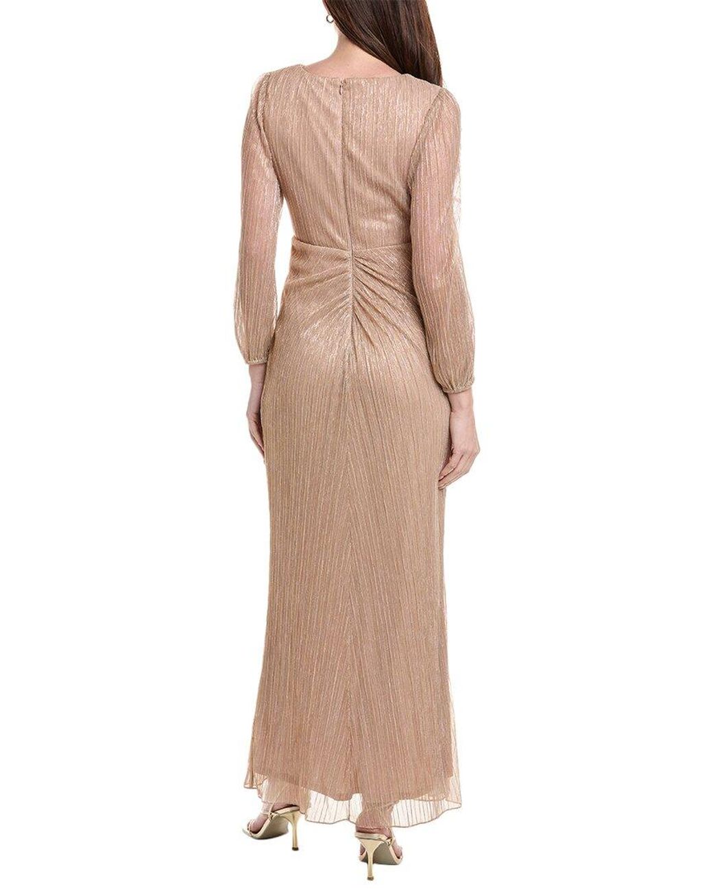 Adrianna Papell Brown Metallic Mesh Draped Gown