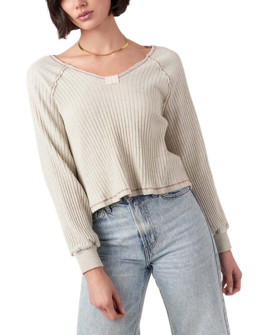Project Social T Gray Homebody V-Neck Rib Longsleeve Top