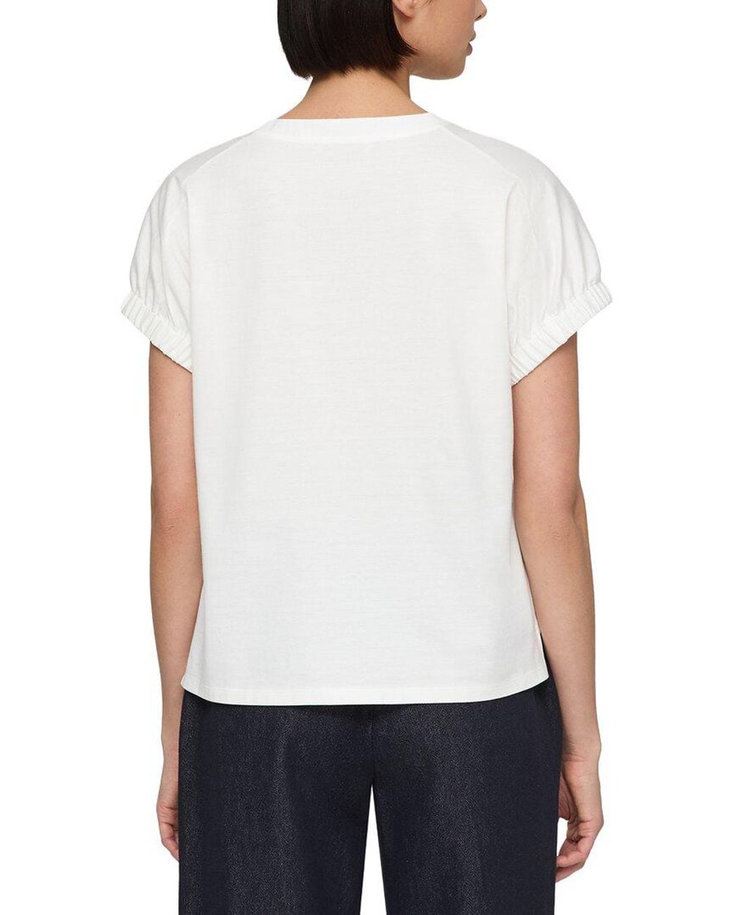 Lafayette 148 New York White Gathered Cuff Dolman T-shirt